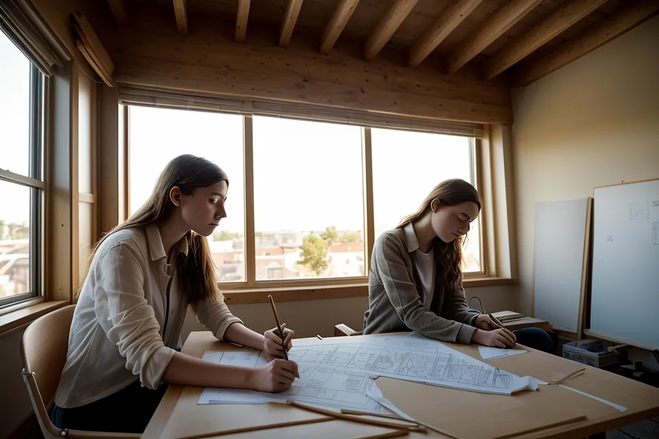 Estudiante de arquitectura descansando tras limpiar sus planos para la entrega final.