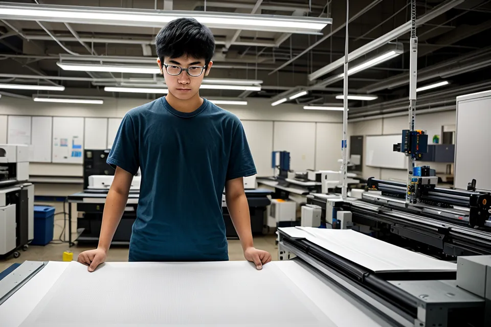 Estudiante de arquitectura imprimiendo lámina A1 en una copistería